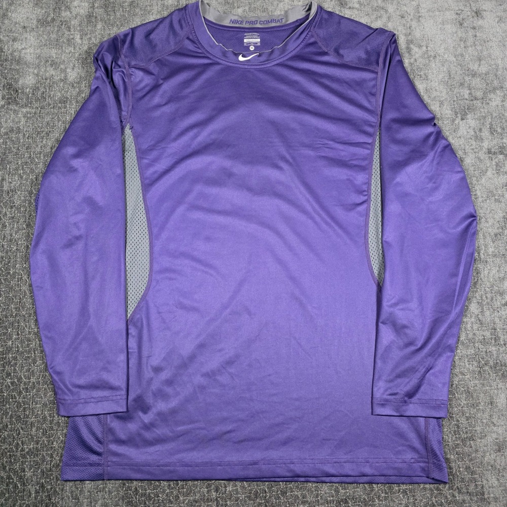 Nike Pro Combat Mens XL Purple Long Sleeve Compression Shirt Mesh Training Top